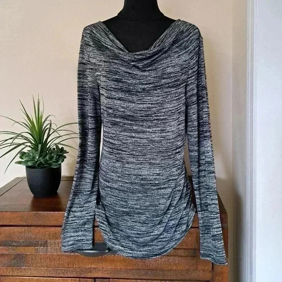 Banana  Republic Long Sleeved Sweater Cowl Neck Heathered Grey Black Size M - Picture 1 of 12